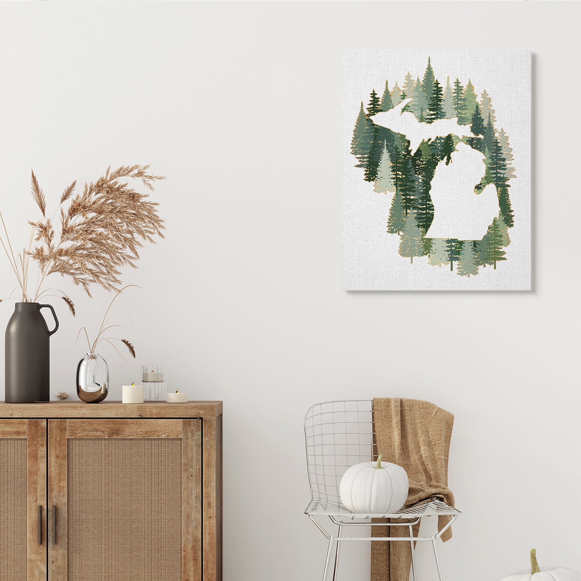 Stupell Industries Michigan State Outline Green Pine Tree Forest Town & City Painting Gallery Wrapped Canvas Art Print Wall Art, 30 x 40