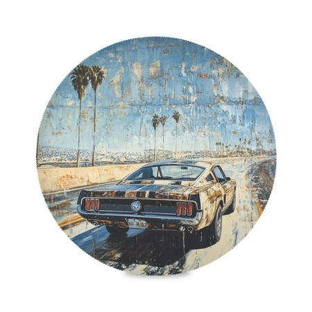 

WOBOGO Illustration Of A Car on The Highway Round Placemats Set of 1 Heat Resistant Washable Kitchen Table Decorations 15.4in
