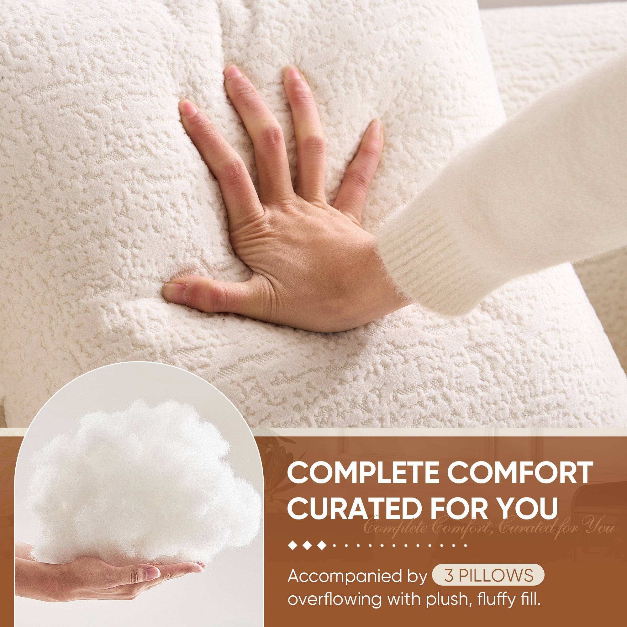 Timbernest 65" Cloud Couch 2 Seater Curved Compressed Sofa Chenille Loveseat, Small Space, 2 Throw Pillows, White