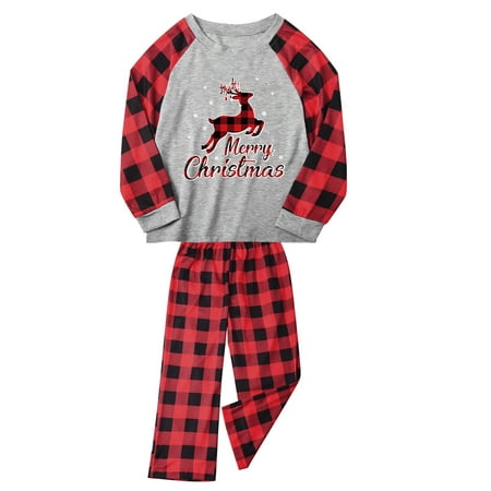 

women Christmas pajamas for family matching outfits son daughter sets soft Red Parent-child Attire Christmas Suits Patchwork Plaid Printed Homewear Round Neck Long Sle
