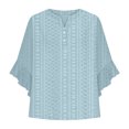 thumbnail image 6 of Otntypg 3/4 Flared Sleeve Lace Crochet Eyelet Tops for Women Casual Half Button up V Neck Solid Color Henley Shirts Tunic Tees Loose Fit Dressy Elegant Ruffle Blouse Blue S, 6 of 6