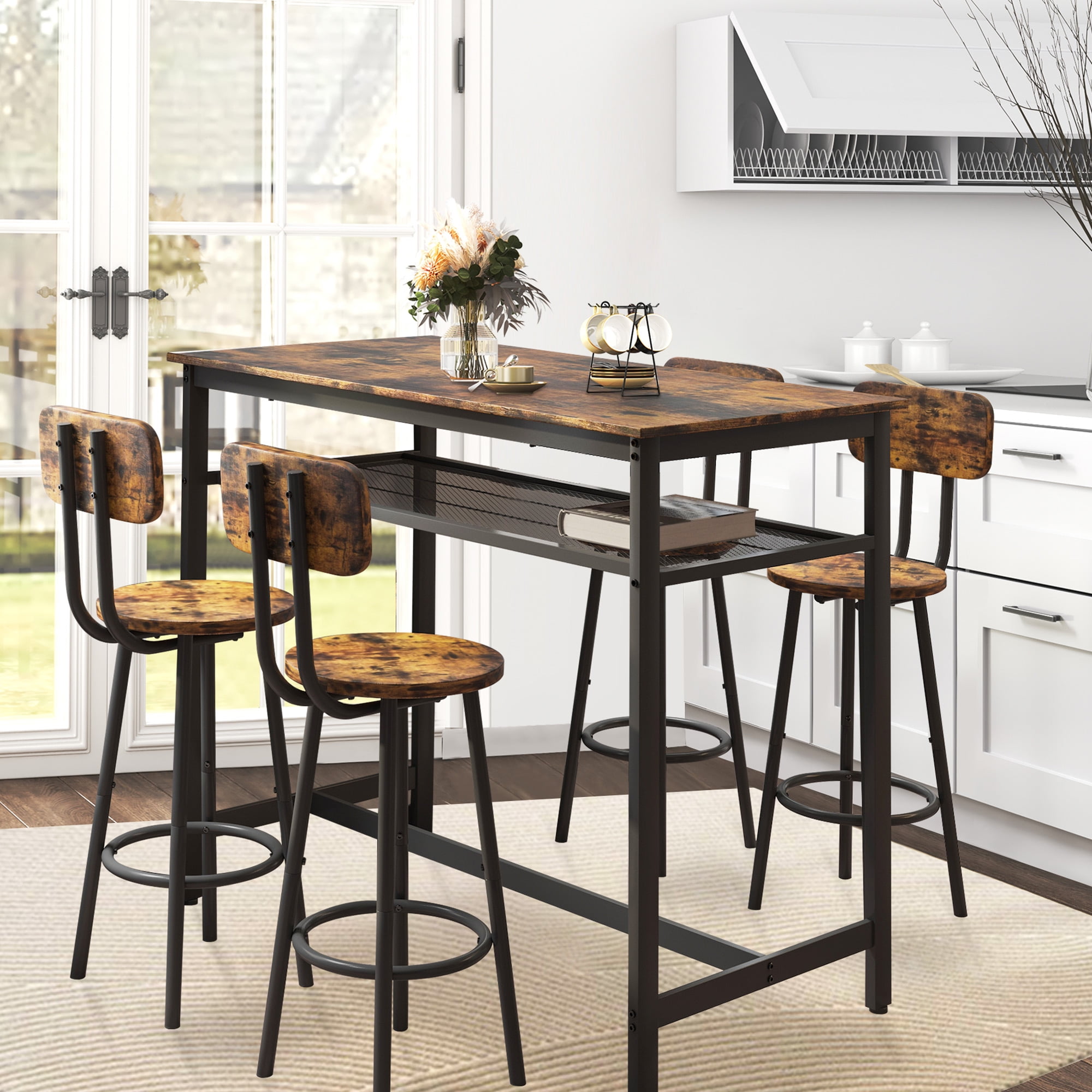 Paproos 5 Piece Kitchen Dining Table Set with Chairs, Bar Height Kitchen Table and Stools Set