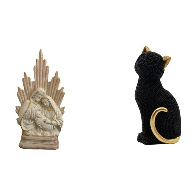 Estatua católica Sagrada Familia Figura Gato Escultura Resina Adorno de escritorio Santísima Señora Colección católica adecuada para el hogar Oficina
