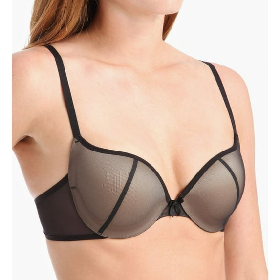 Women's Maidenform DM9900M Love The Lift Push Up & In Caged Mesh Demi Bra (Black w/ Body Beige 34A)