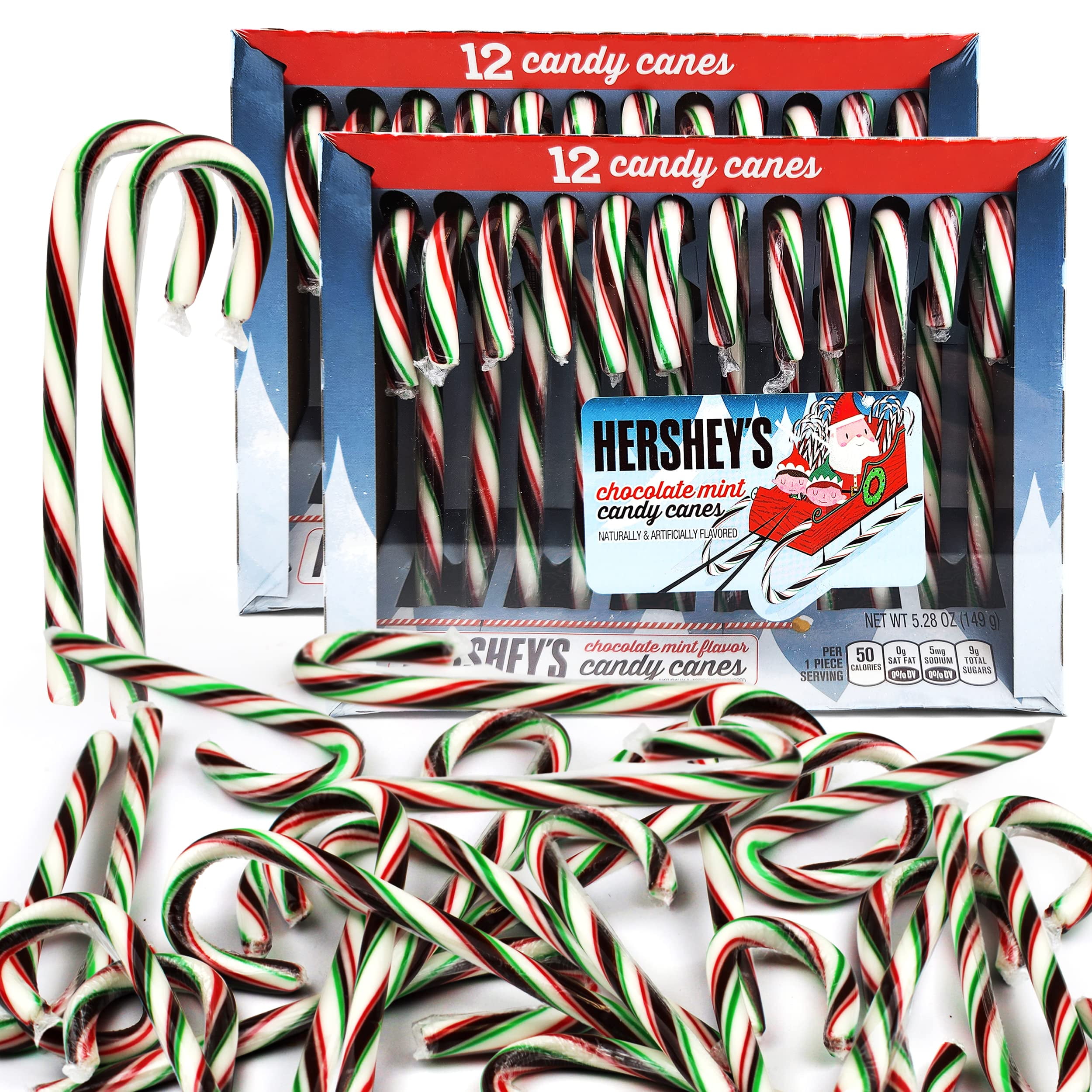 Hershey's Candy Canes 24ct (2 Packs of 12) Chocolate Mint Candy