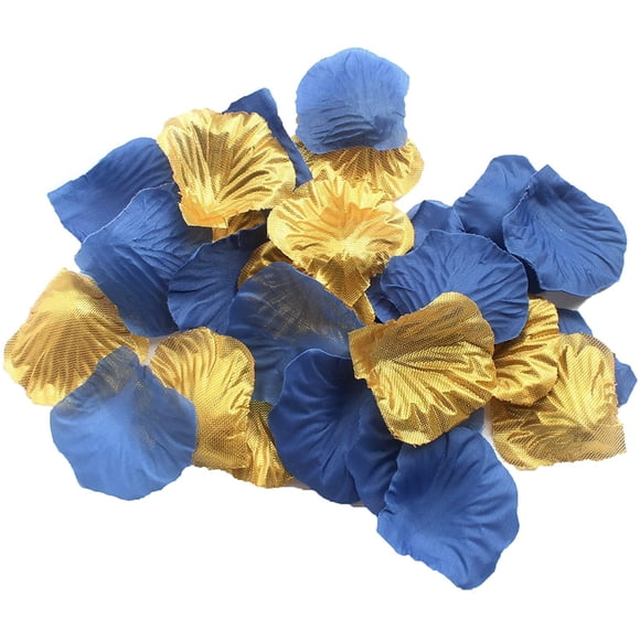 CheckMineOut Set of 600 Royal Blue & Gold Silk Rose Petals Artificial Flowers Wedding Centerpieces Decoration Confetti Party Favor