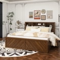 thumbnail image 4 of King Size Wood Platform Bed with Multi-storage Headboard, USB and Drawers, Antique Wood Color, 4 of 12