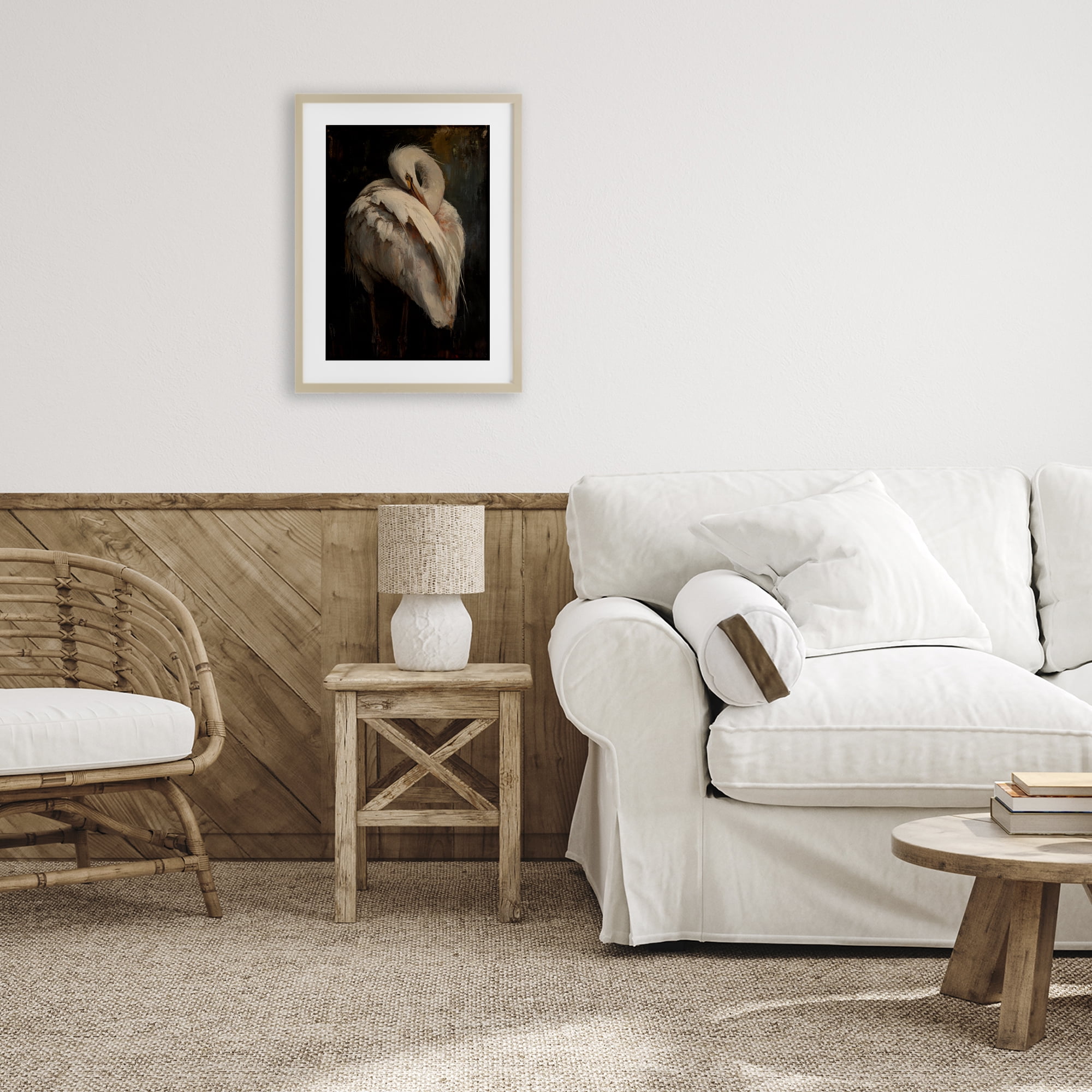 Stupell Industries Sleeping Egret in Golden Light Birch Framed Print Under Glass, design by Petal Prints Design