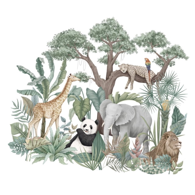 Pegatinas de pared de animales del bosque, calcomanías de pared de animales, papel tapiz de selva Tropical, decoración de pared para sala de estar y