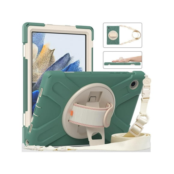 Case for Samsung Galaxy Tab A8 10.5 inch 2022 Case, Heavy Duty Shockproof Protective Cover with 360 Degree Rotatable Stand+ Pencil Holder + Adjustable Hand Strap, Shoulder Belt