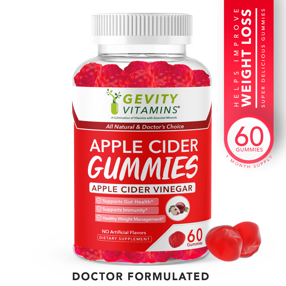 Pure Apple Cider Vinegar Gummies by Gevity Vitamins, 60 Count ACV - Improves Digestion - Helps Weight Loss
