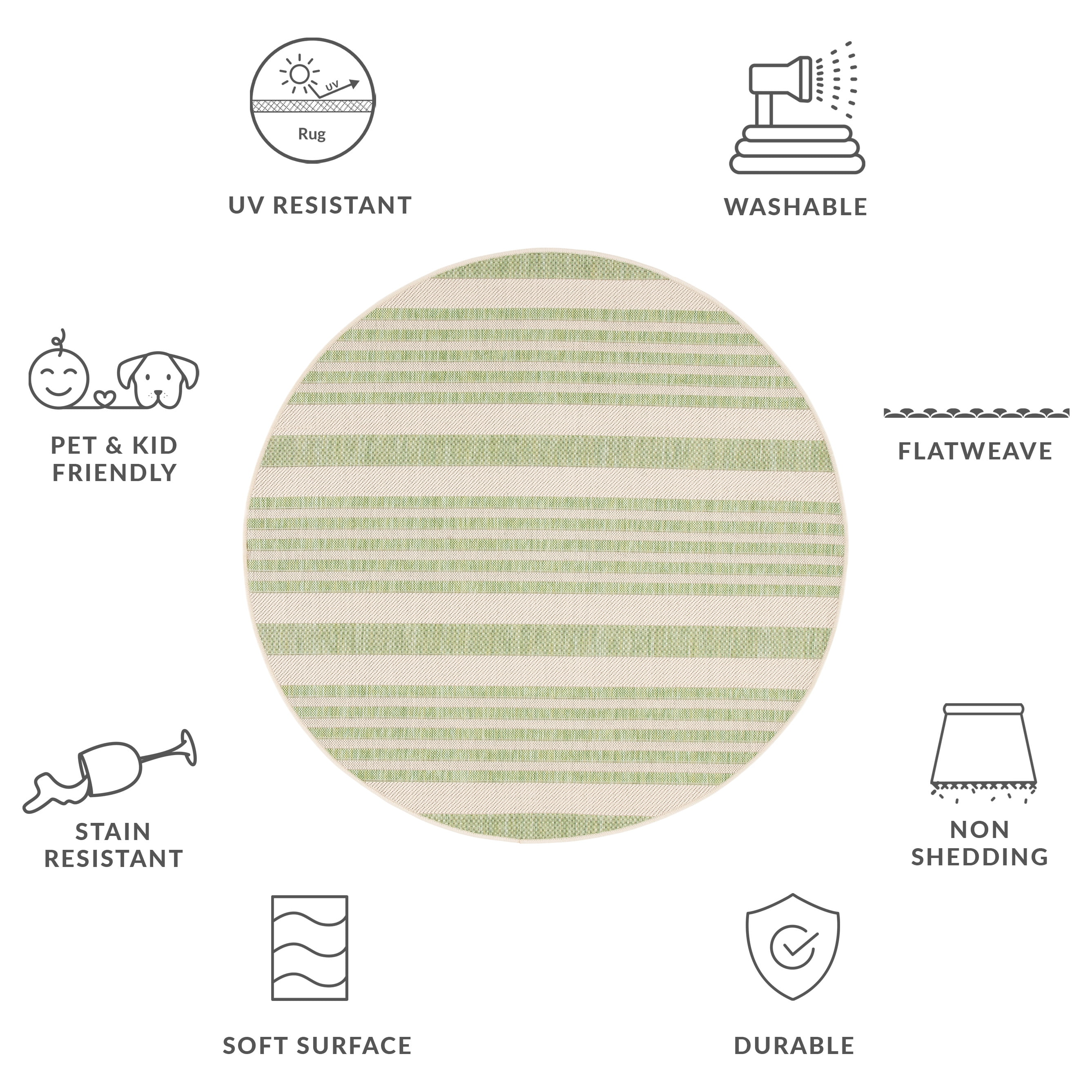 Safavieh Courtyard Caroline Striped Indoor/Outdoor Area Rug, Beige/Sweet Pea, 4' x 4' Round