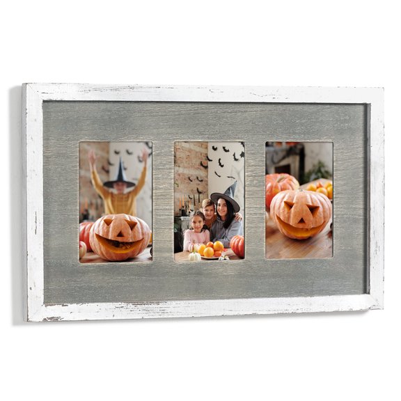 Joveco Distressed Wooden Photo Frame Collage with 3-4x6 Openings