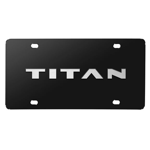 Nissan Titan Name 3D Brush Metal Look Logo Black Stainless Steel License Plate