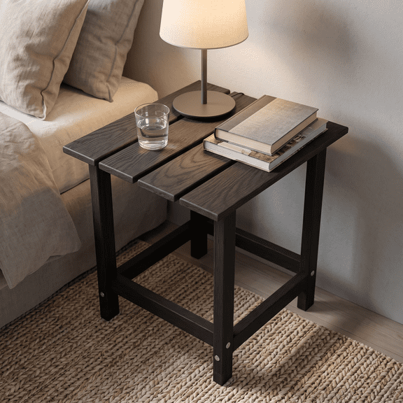 LOGYAT 17" Square Adirondack Side Table, All Weather Resistant HDPE Outdoor Patio End Table , Ideal for Pool, Backyard, Garden, Porch, Deck and Outdoor Living Space, Black