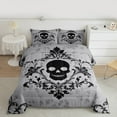 thumbnail image 3 of Manfei Spooky Skeleton Skull Bedding Comforter Set, Damask Flower Print Twin Comforter Sets, Vintage Western Bohemian Reversible Bedding Set, Microfiber Bedroom Decor, 2pcs, 3 of 9