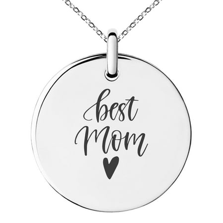Stainless Steel Best Mom & Heart Small Medallion Circle Charm Pendant