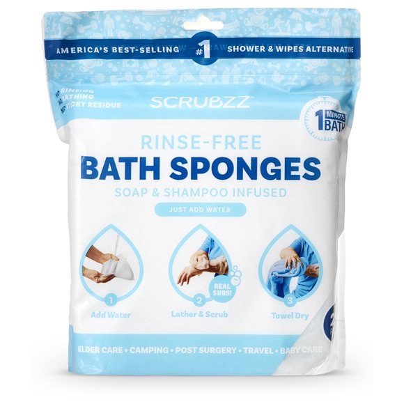 Toallitas de baño Scrubzz sin enjuague con jabón y champú, 25 unidades