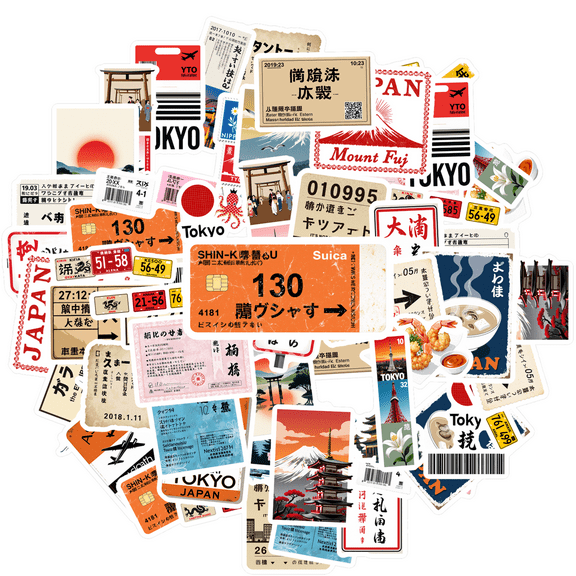 35pcs Retro Travel Stickers Japan Stationery Stickers Scenic Decals for Luggage Suitcases