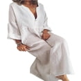 thumbnail image 2 of CHUANK Robe Maxi Ample à Manches Longues en Coton et Lin pour Femmes, Grande Taille, Unie, Boutonnée, 2 of 4