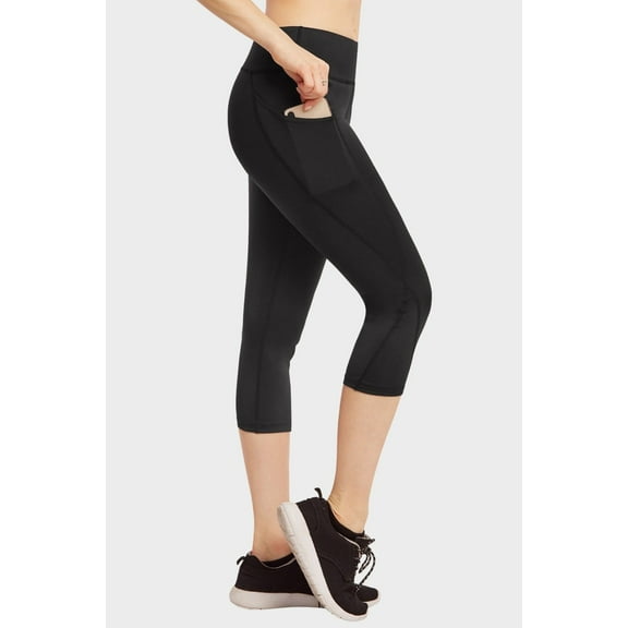 DailyWear Womens Athletic Capri Yoga Plex Leggings Pants with Pockets Black, Medium