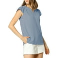 thumbnail image 4 of MODA NOVA Juniors Solid V Neck Cap Short Sleeves Work Blouse, 4 of 6