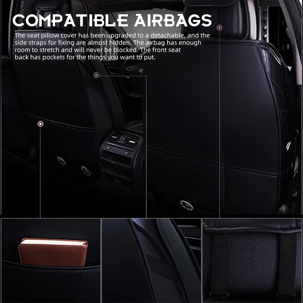 PEPWELL 5Pack Nappa Leather Full Set Car Seat Covers, Universal Fit for Cars/SUV/Sedans, Waterproof Breathable 3D Luxury Design with Airbag Compatibility