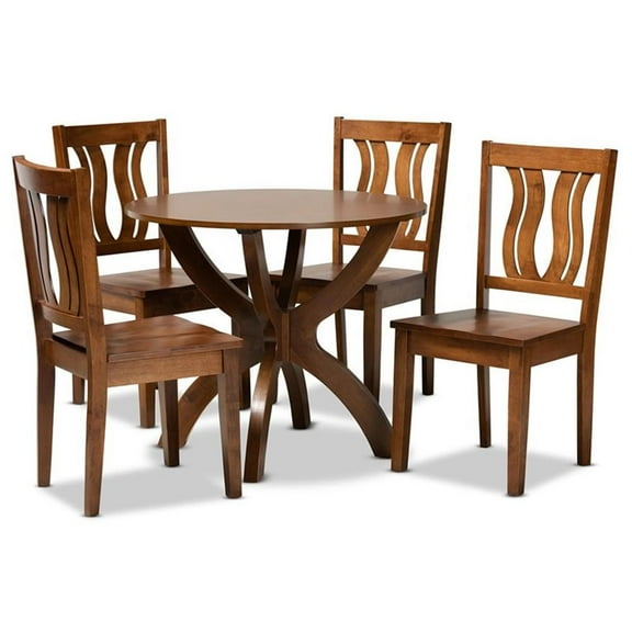 Bowery Hill Transitional Walnut Brown Finished Wood 5-Piece Dining Set