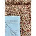 thumbnail image 6 of Rust Floral Handmade Block Print Kantha Quilt, Pure Cotton Hand Stitched Indian Bedspread, Natural Dye Floral Home Decor, 6 of 9