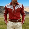 thumbnail image 2 of GUZOM Mens Western Embroidered Long Sleeve Shirt Stretch Fabric Button Down Cowboy Style for Rodeo Concert Casual Wear Red,Size S, 2 of 4