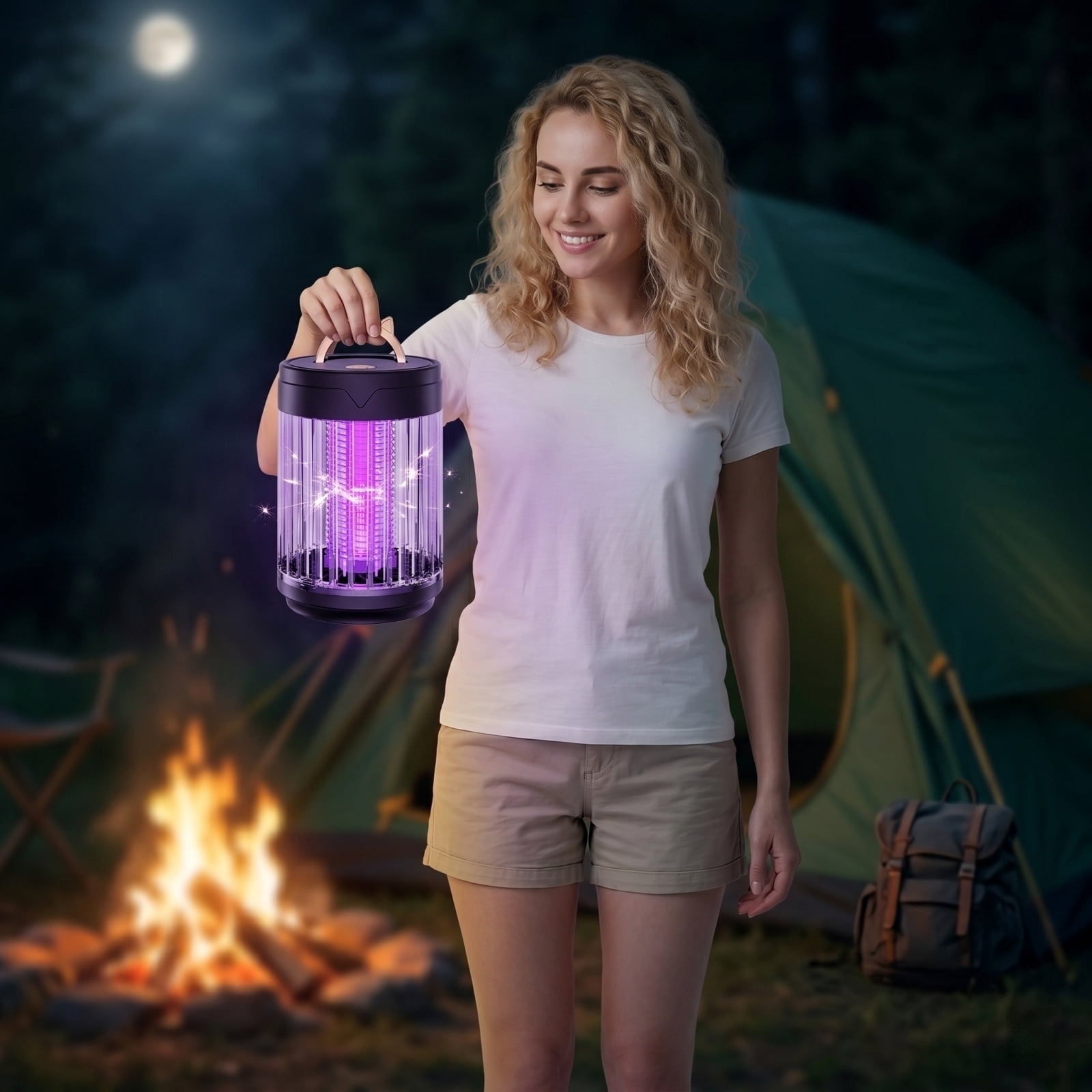 JIhuahe Mosquito Zapper Outdoor - Electric Household Bug Killer with Multifunctional Camping Light, Rechargeable, for Patio Backyard and Camping, 4000mAh, Water-Resistant