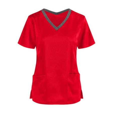 

Solid Color Working Uniform Lady Sleeve Workers Care Pocket V Neck Tops Women s Short Women s Blouse Scrubs Top Working Uniform Nurses