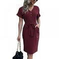 thumbnail image 1 of Basic V Cou Casual Robe à Manches Courtes Ceinturée Robe de Bureau Couleur Unie Parti Mini Robes Slim Robe Bodycon Robe Stretch, 1 of 9