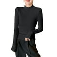 thumbnail image 5 of Mock Neck Tops for Women Ribbed Knit Slim Fit Base Sweater Blouses Solid Color Long Sleeve Casual Layer Shirt (2XL, Black), 5 of 5