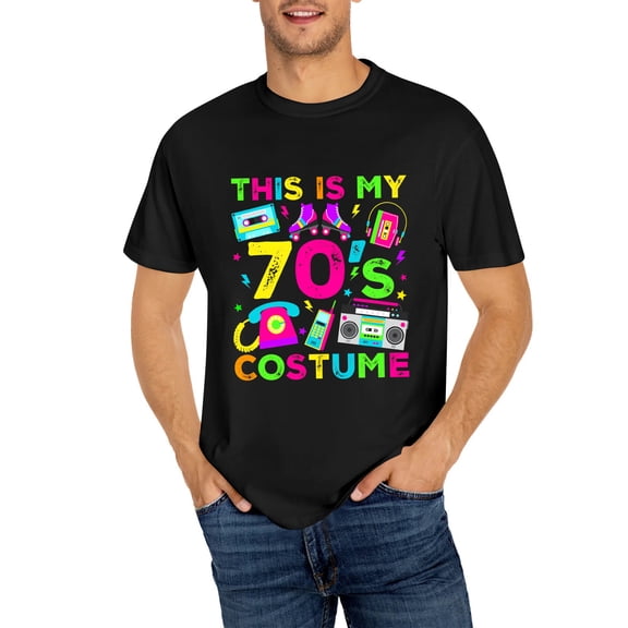 This is my 70's Costume Outfit Seventies Retro Party T-Shirt, OdeJous Funny T-Shirt Black, S