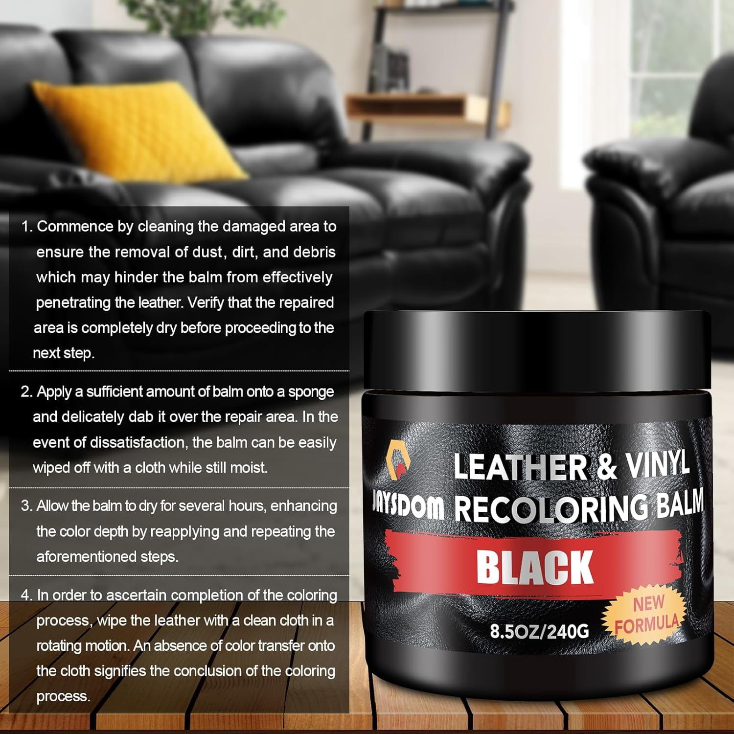 JJEAN-Leather Recoloring Balm, Leather Repair Kit, Leather Dye, Leather Color Restorer, Leather Scratch Remover, Leather Couch Paint, Repair, Leather Scratch Repair, Leather Restorer(Black)