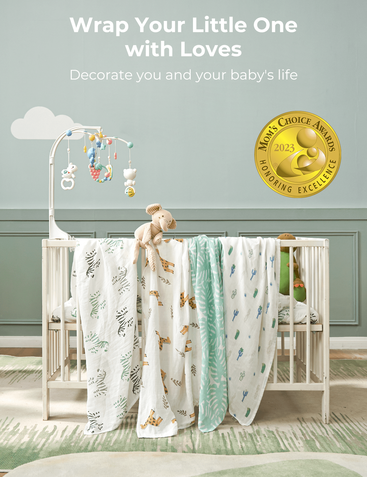 Momcozy Muslin Swaddle Blankets, 4 Pack, Breathable 2-Layer Gauze Large 47'' x 47'' Baby Swaddling Receiving Blanket Wraps for Newborn Boys Girls, Bravery