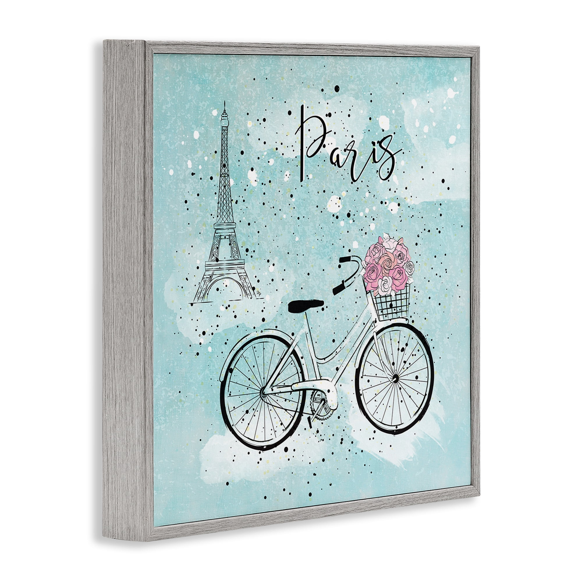 Stupell Industries Paris Floral Bicycle Town & City Painting Gray Framed Art Print Wall Art, 12 x 12