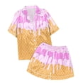 thumbnail image 3 of Hiiyo Girls Pajamas Ice-Cream Print Short Sleeve Button Shirt Shorts Sleepwear Set, 3 of 3