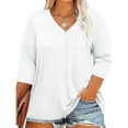 thumbnail image 2 of CFLVAEK Plus Size Shirts for Women Loose Fit Henley Shirt Summer Casual 3/4 Sleeve T Shirts Solid Color Classic Tops 2025 White XXXXL, 2 of 10