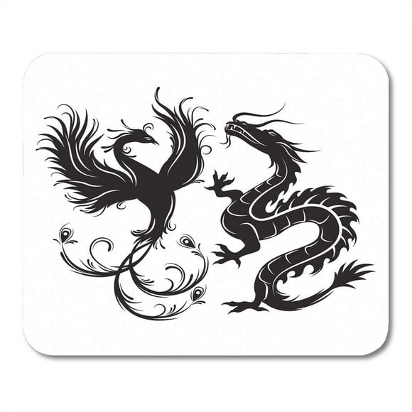 POGLIP Silhouette of Phoenix Bird and Dragon Symbol Balance That in Such Combination Would Be Masculine Yang Mousepad Mouse Pad Mouse Mat 9x10 inch