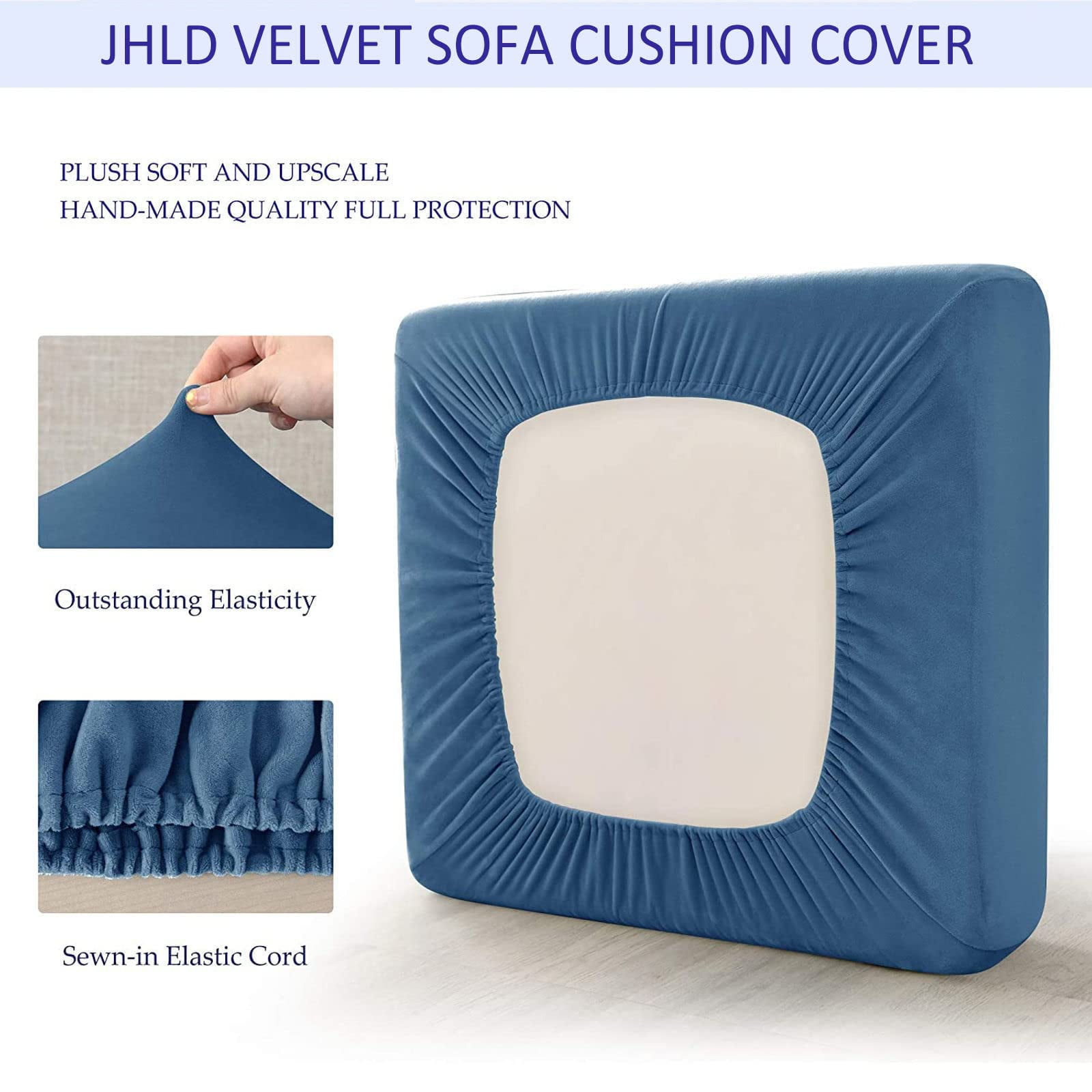 Velvet Sofa Seat Cushion Covers, Sofa Cushion Covers Stretch Couch Cushion Cover Soft with Elastic Bottom Sofa Seat Cover for Chair Sofa-Peacock blue-3-seater