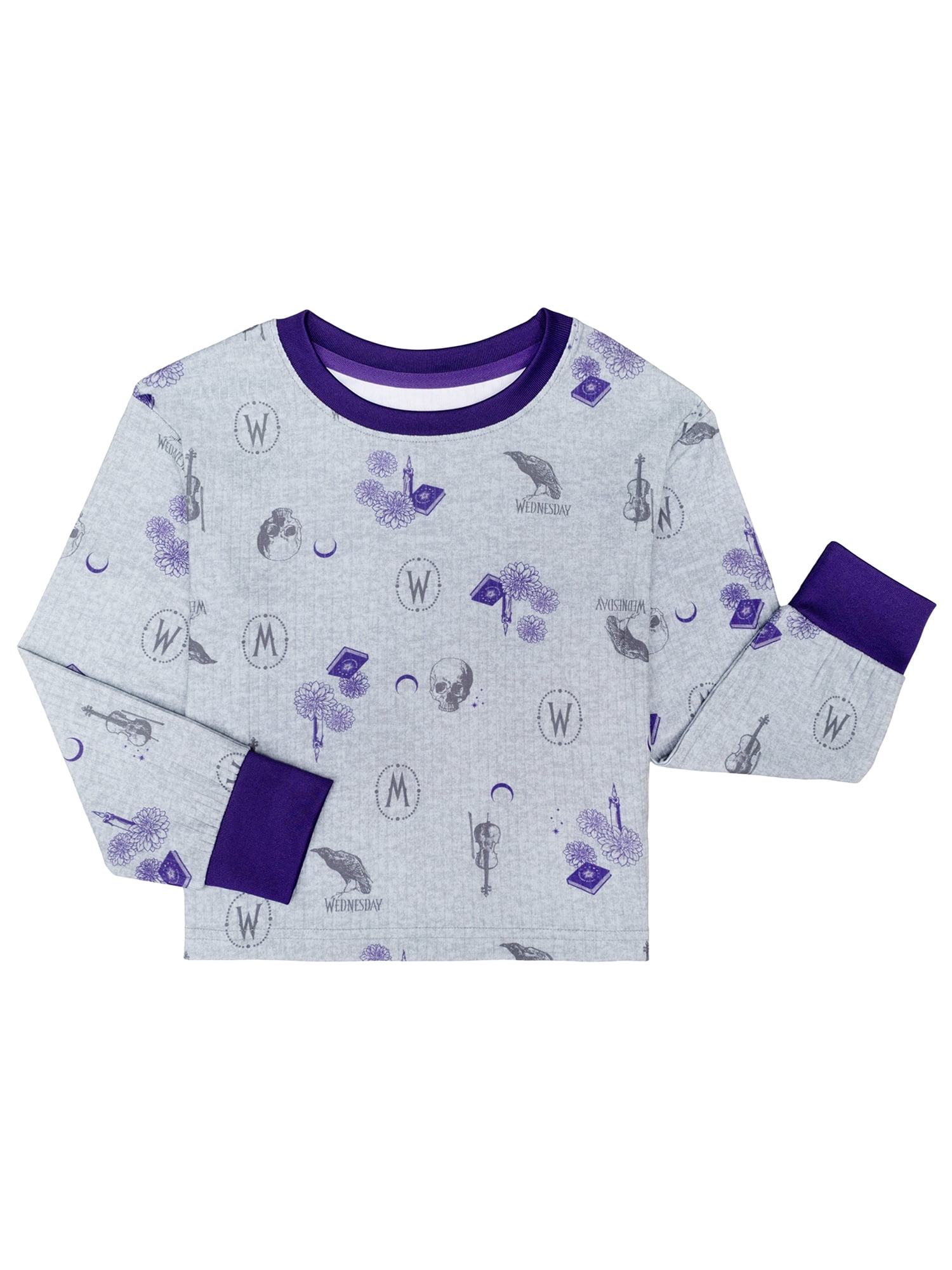 Wednesday Girls Halloween Long Sleeve Top and Short Pajama Set, 2-Piece, Sizes 4-12