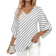 thumbnail image 3 of TaTaai Women's Fashion Striped Print Elegant V-Neck Three-Quarter Sleeve Top Gift, 3 of 7