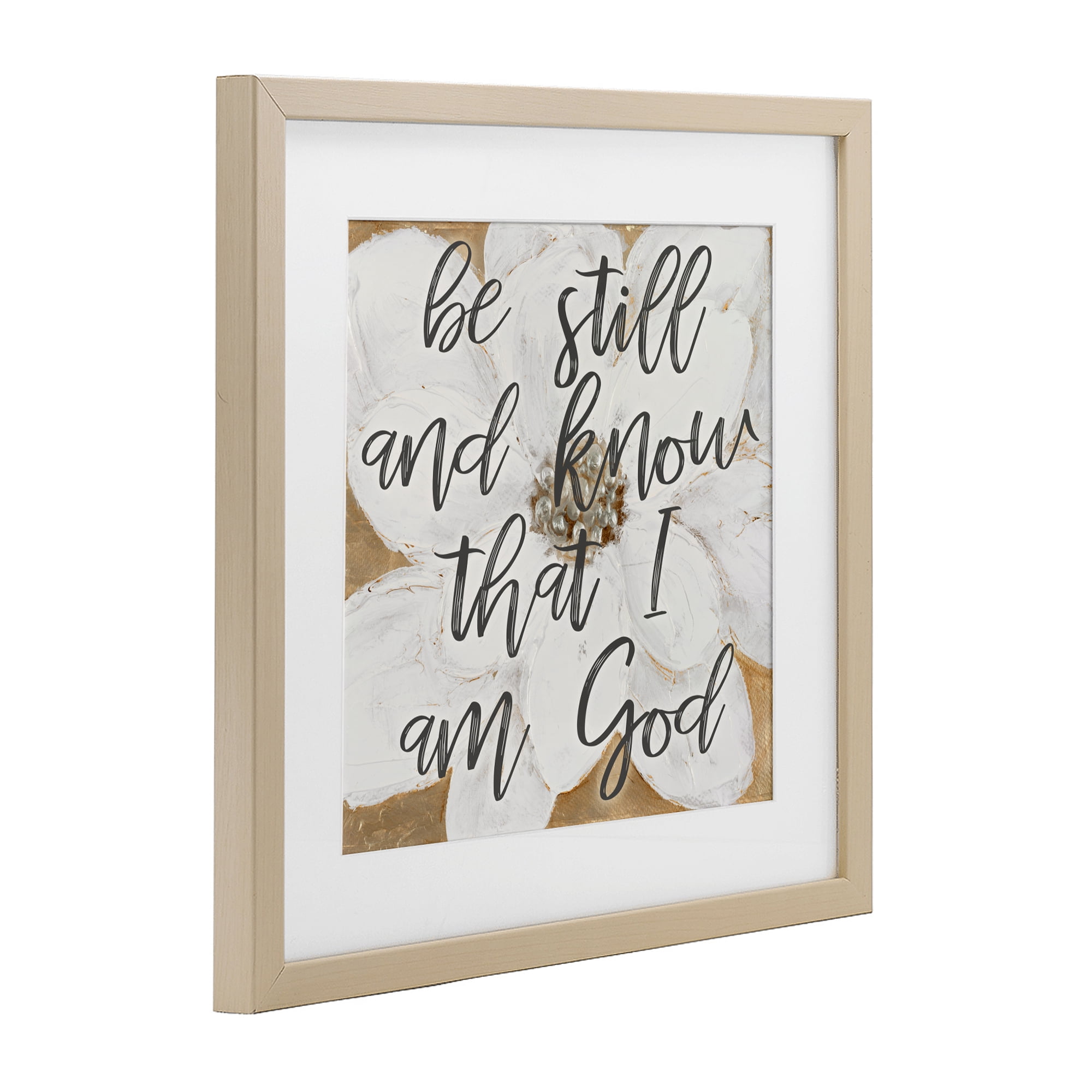 Stupell Industries Be Still Script with Flower Birch Framed Print Under Glass, design by Lanie Loreth