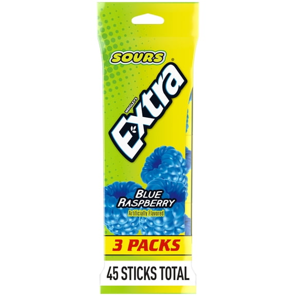 Extra Sours Blue Raspberry Sugar Free Chewing Gum - 3 Pack