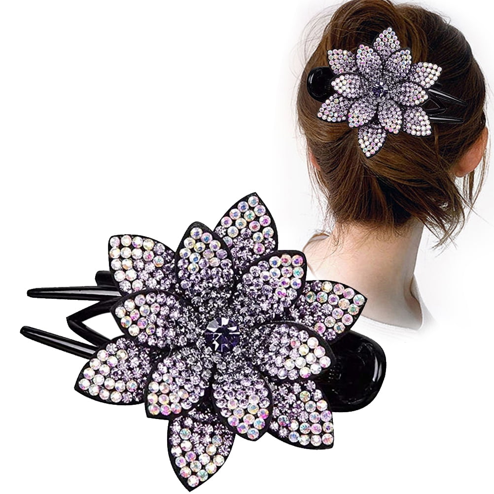 Large Multi-layered Diamante Flower Hair Clips Grips Accessory Bridesmaid Bridal 