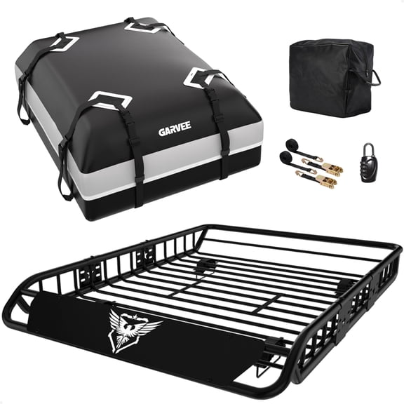 Garvee 54" x 39" Universal Roof Cargo Carrier, 200 lbs Capacity with 15 Cu ft Luggage Bag, Black