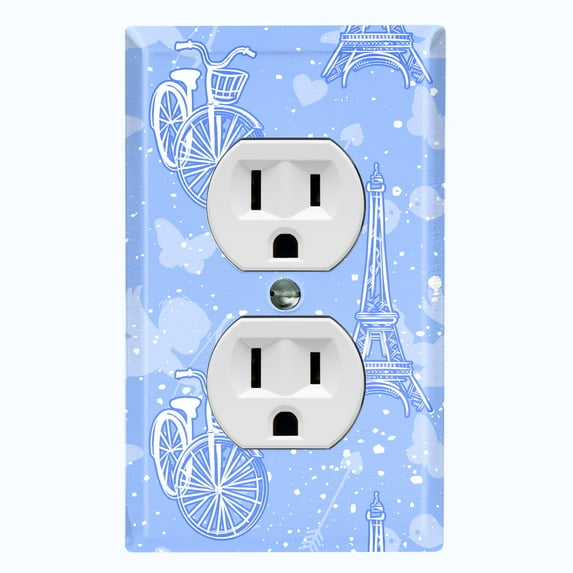 Metal Light Switch Plate Cover Romantic Paris Eiffel Tower Bicycle Cupid Blue PRS018