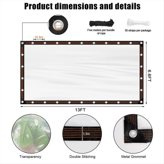 6.6x13 FT Clear Waterproof Tarps Heavy Duty Outdoor Garden Rainproof Covering,Clear Vinyl Tarp with Grommets